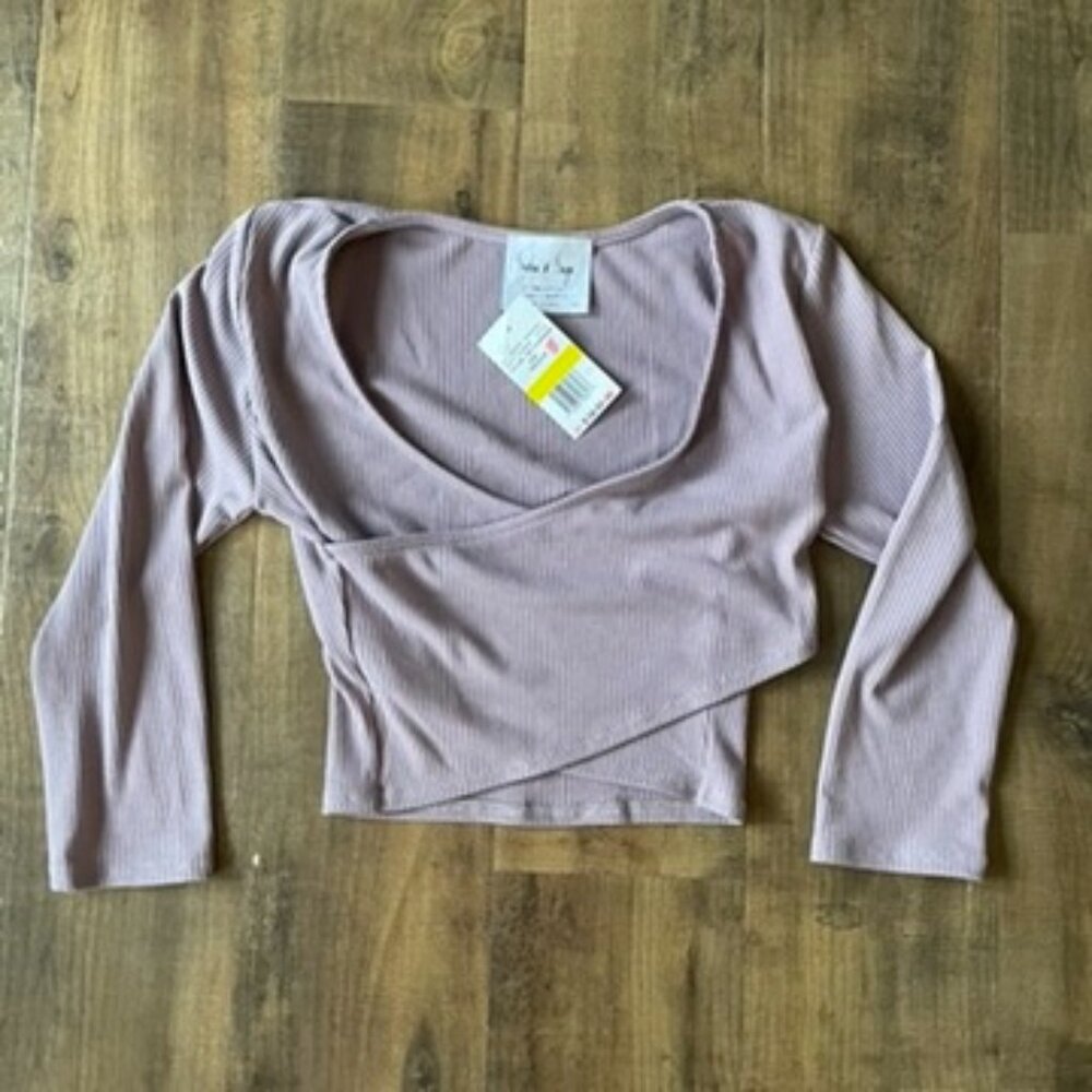 Sadie & Sage Lavender Ribbed Long Sleeve Square Neck Top Medium NWT